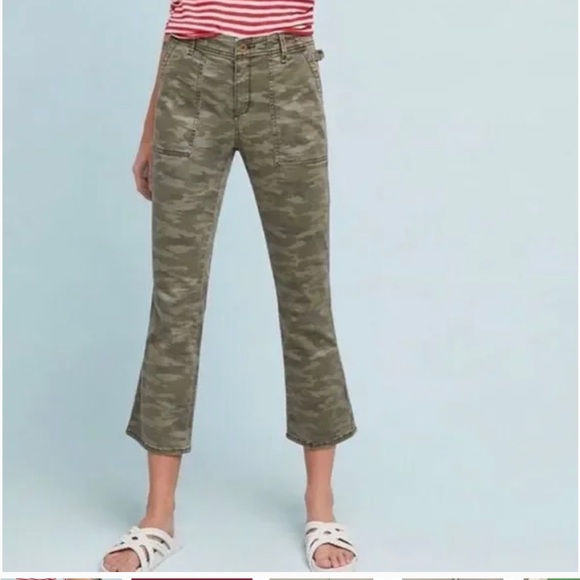 Anthropologie Pants - Anthropologie Green Camo Crop Flare Leg Utility Pants